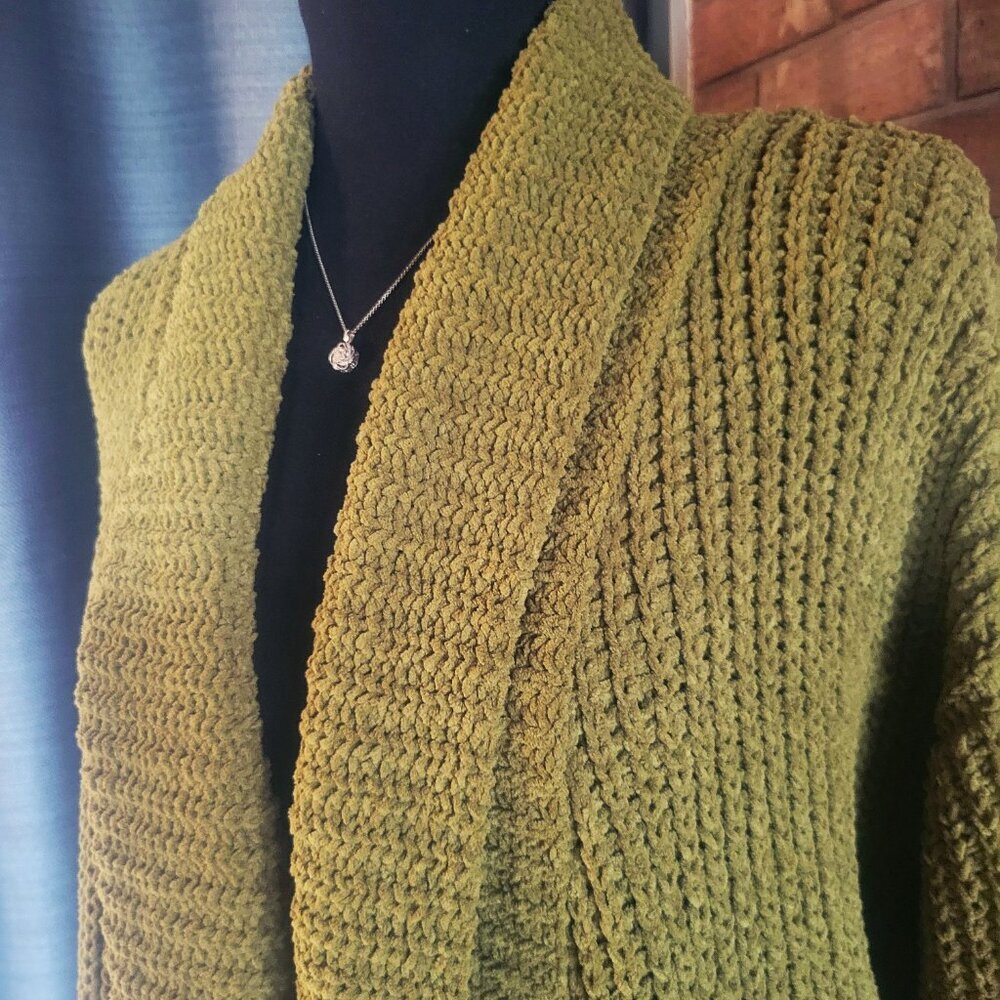 Double Zero Woman's Soft Knit Cozy Loose Fit Olive Green Cardigan - Size L - Picture 2 of 11